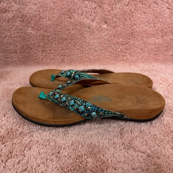Vionic Floriana Teal Turquoise Snake Beaded Sandals Flip Flops Women’s Size 10 - Picture 5 of 10